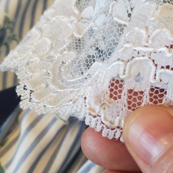 Vintage 90s Girls White Blue Floral Striped Bib Collar Party Dress w Hat Sz 5 - Picture 13 of 14